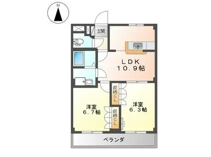 ヴァンベールK(2LDK/2階)の間取り写真