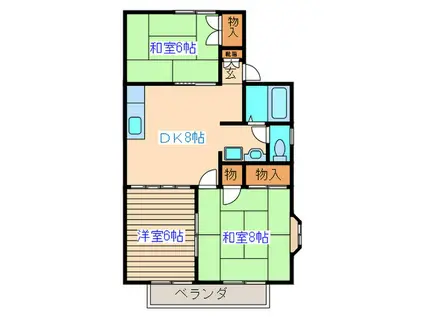 トゥインクルコート若林II番館(3DK/2階)の間取り写真