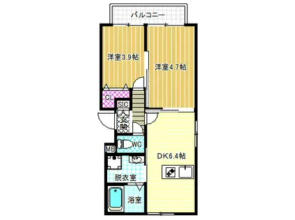 FLATS・CUBE(2DK/2階)の間取り写真