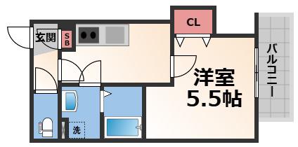 クレアール八戸ノ里(1K/1階)の間取り写真