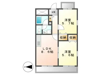 カミノレール(2DK/7階)の間取り写真