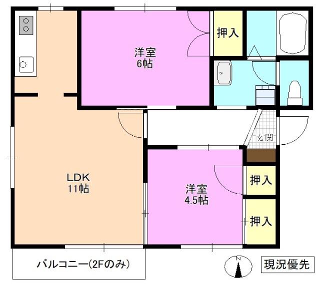 タウニー樹里F棟(2LDK/2階)の間取り写真