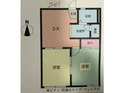 パレーシャル桜花園III(2DK/2階)の間取り写真