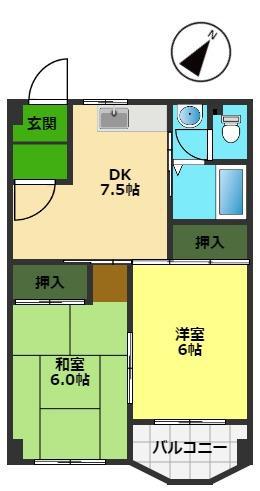 岡林マンション(2DK/2階)の間取り写真