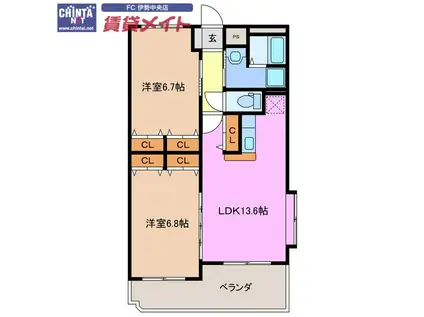クオリア(2LDK/1階)の間取り写真