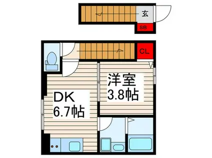 コージーコートSHIN(1DK/2階)の間取り写真