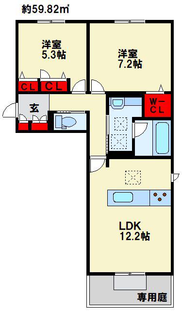 プレステージIV(2LDK/1階)の間取り写真