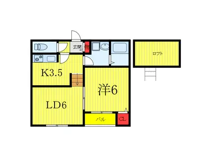 BELL BRUN(1LDK/2階)の間取り写真