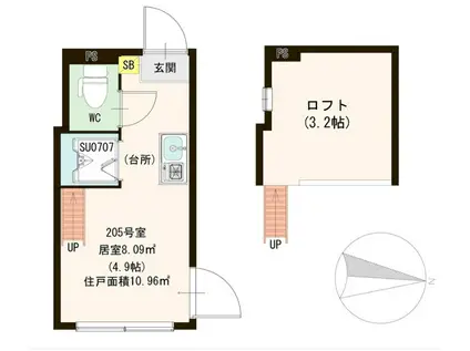 ハーモニーテラス長崎II(ワンルーム/2階)の間取り写真