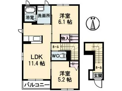 テミス・II(2LDK/2階)の間取り写真