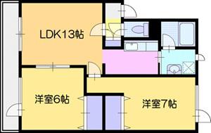 パレスエベツ(2LDK/3階)の間取り写真