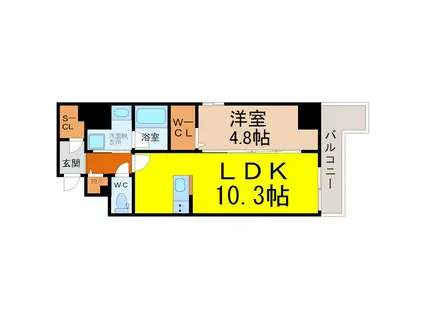 E-CITY大須(1LDK/12階)の間取り写真