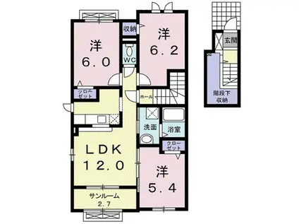 ヴィー・ボヌール(3LDK/2階)の間取り写真