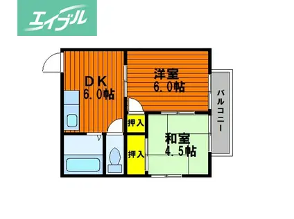 タウニィ中井町(2DK/2階)の間取り写真