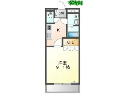 アシューレB(1K/1階)の間取り写真