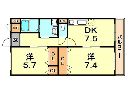 甲南タマタニマンション(2DK/4階)の間取り写真