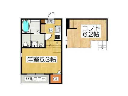 ハーモニーテラス椥辻封シ川町(1K/2階)の間取り写真