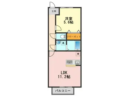 カサ・デ・ソル(1LDK/2階)の間取り写真