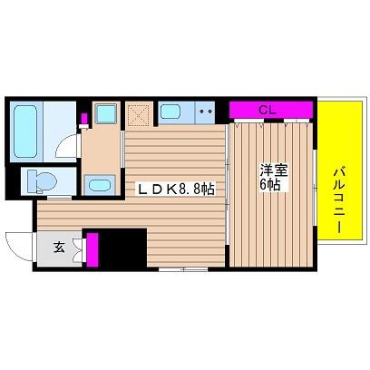 リーガル南堀江(1LDK/9階)の間取り写真