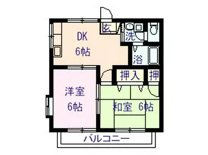 ウエノ・ウイング B(2DK/2階)の間取り写真