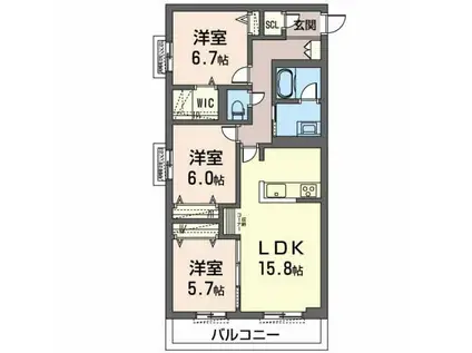 オカバ姫路青山シャーメゾン(3LDK/2階)の間取り写真