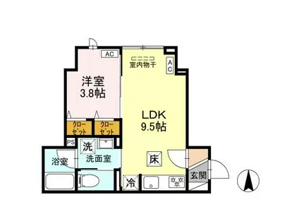 セレスティア竹ノ塚(1LDK/1階)の間取り写真