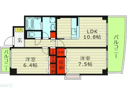 エスポワール今里(2LDK/3階)の間取り写真