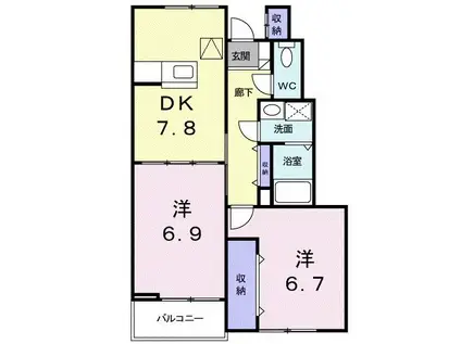 アーバン縄手B(2DK/1階)の間取り写真