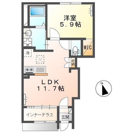 東武宇都宮線 国谷駅 徒歩9分 2階建 築1年(1LDK/1階)の間取り写真