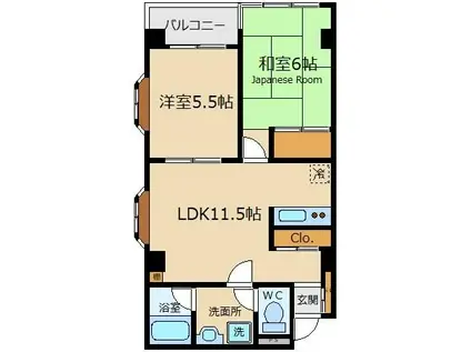 ハイム山広(2LDK/2階)の間取り写真