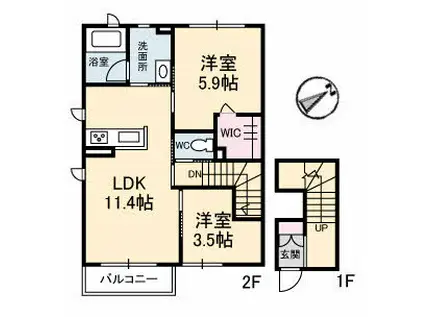 カサクレシアVI(2LDK/1階)の間取り写真