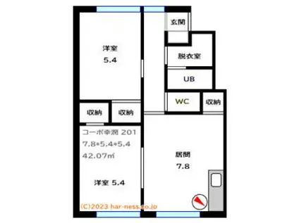 コーポ幸潤(2DK/3階)の間取り写真