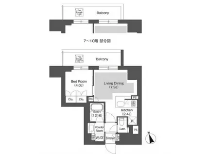 ベルビュー千代田飯田橋(1LDK/10階)の間取り写真