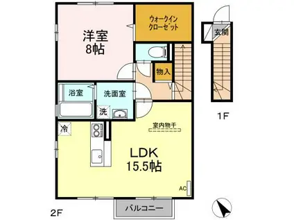 ハウスフォーレスト(1LDK/2階)の間取り写真