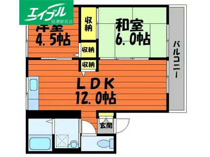 笹沖ハイムI(2LDK/2階)の間取り写真