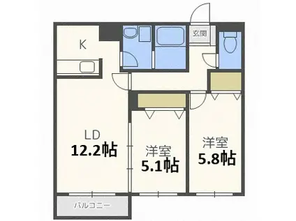 ルーモス野幌(2LDK/1階)の間取り写真