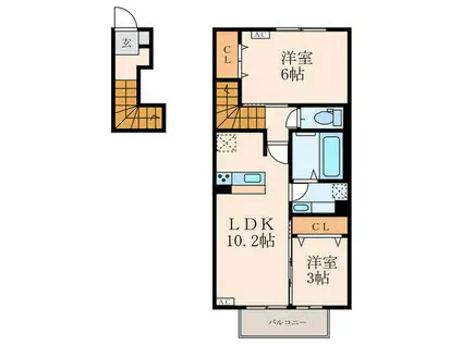 プレステージ城野駅南(2LDK/2階)の間取り写真