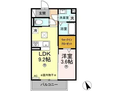 D-ROOMビーチルック(1LDK/1階)の間取り写真