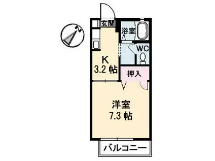 サントーク伴 B棟(1K/2階)の間取り写真