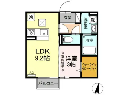 リコリス 新田木崎町(1LDK/1階)の間取り写真