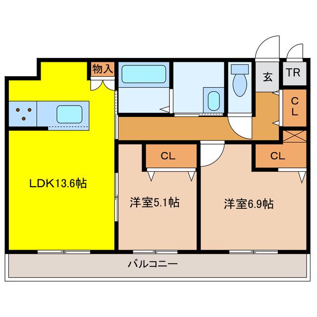 ジュノール千歳真々地(2LDK/2階)の間取り写真