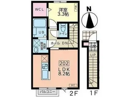 ESCONDITE卸町I(1LDK/2階)の間取り写真