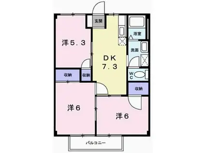 玲巧ーハイツ1(3DK/2階)の間取り写真