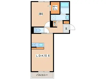 セジュールMEGU2(1LDK/2階)の間取り写真