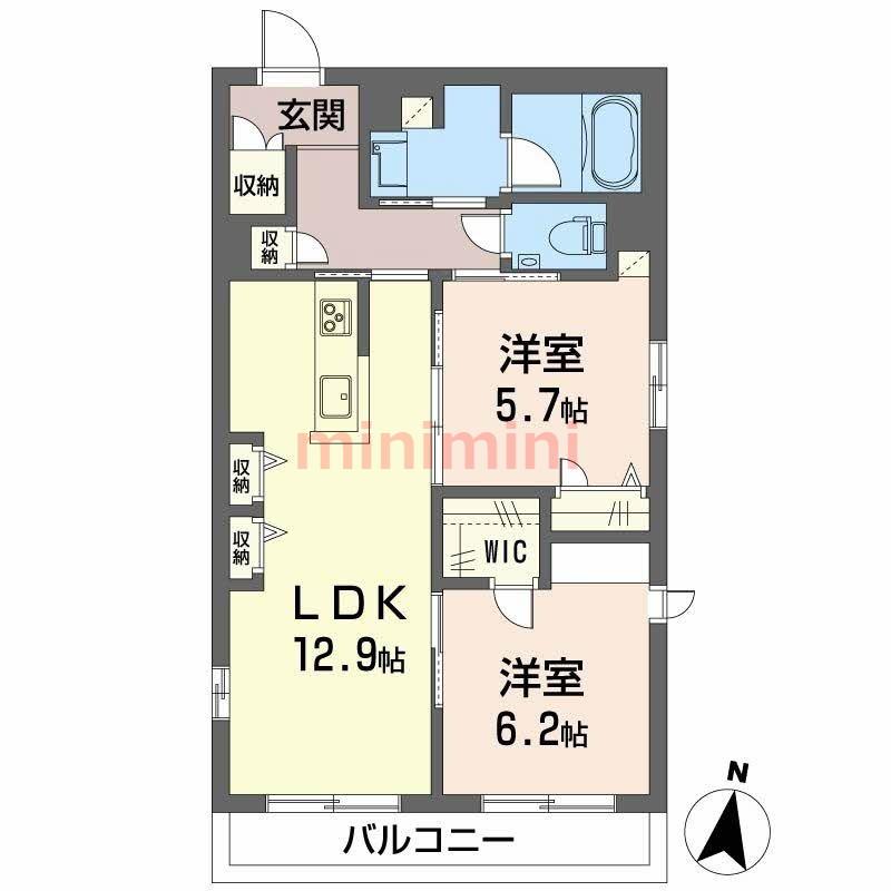 パラッツォ グロリオーサIII(2LDK/2階)の間取り写真