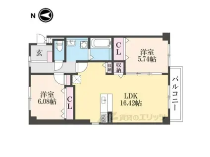 サニーイースト生駒(2LDK/3階)の間取り写真