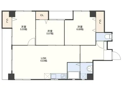 エル・パティオ麹屋(3LDK/5階)の間取り写真