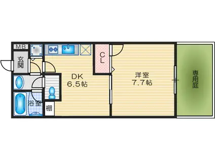 ベル・プレアリー高槻I番館 (1DK/1階)の間取り写真