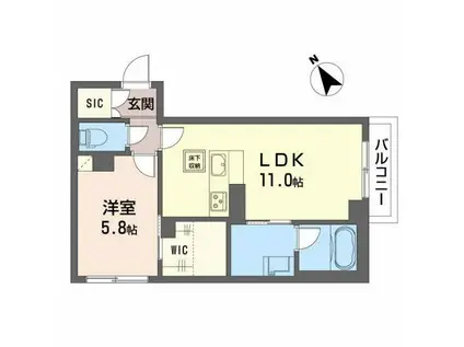 ダイヤモンド シャーメゾン(1LDK/1階)の間取り写真