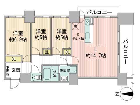 レジディア円山北5条(3LDK/14階)の間取り写真